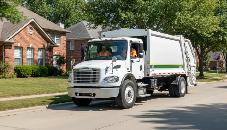 Waste and recycling truck in operation
